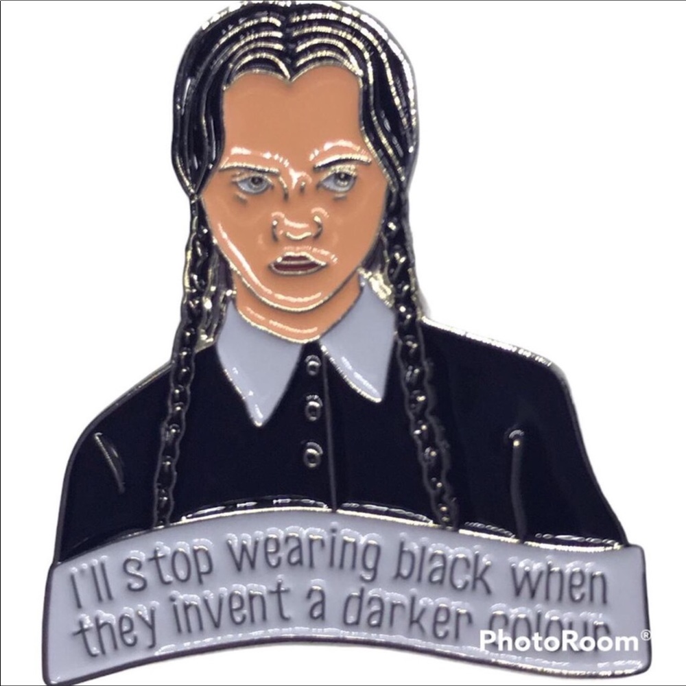 Wednesday Addams “I’ll stop wearing black when they invent a darker colour” pin - Picture 2 of 3